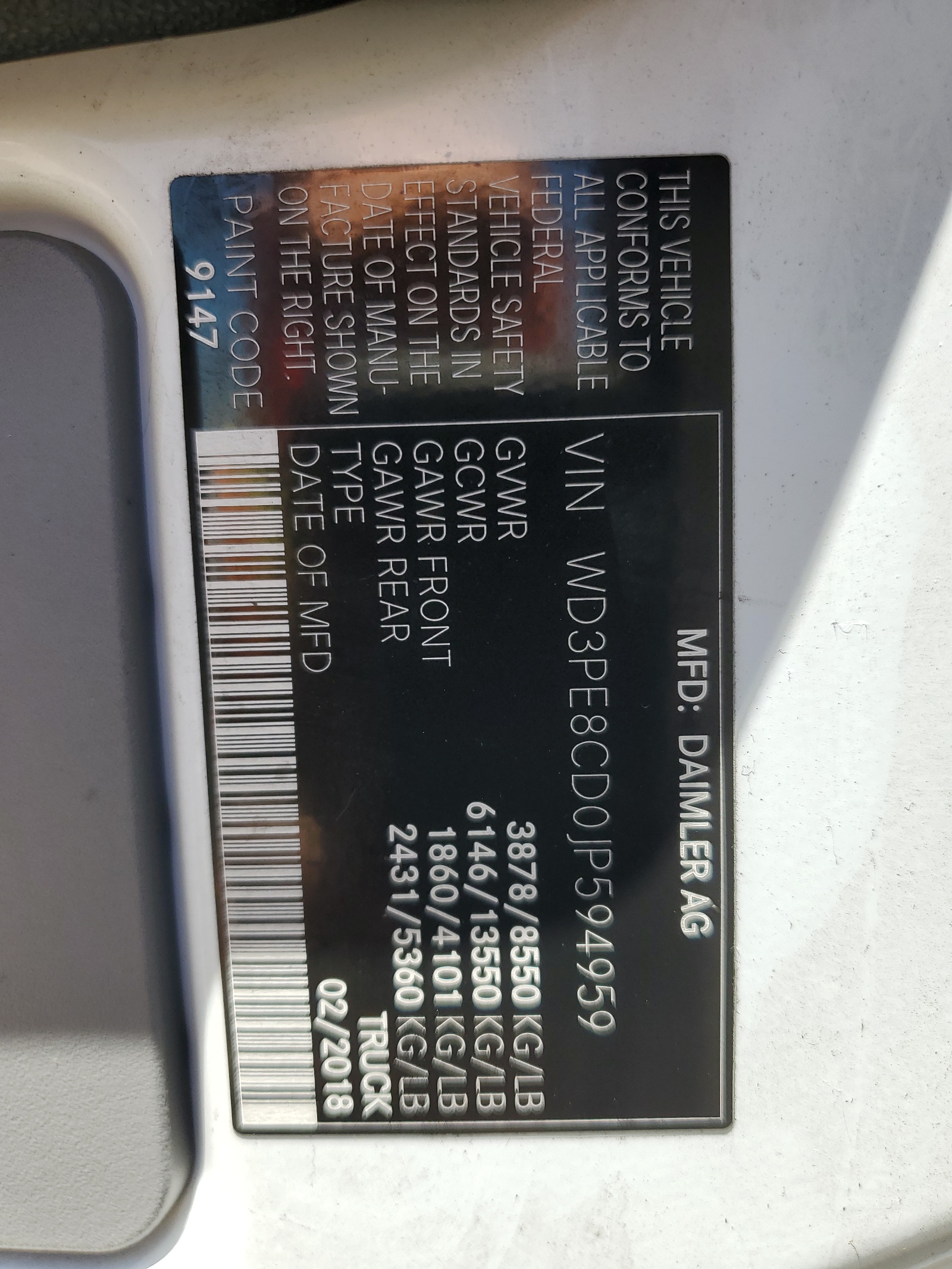 wd3pe8cd0jp594959 WD3PE8CD0JP594959 2018 Mercedes-Benz Sprinter 2500