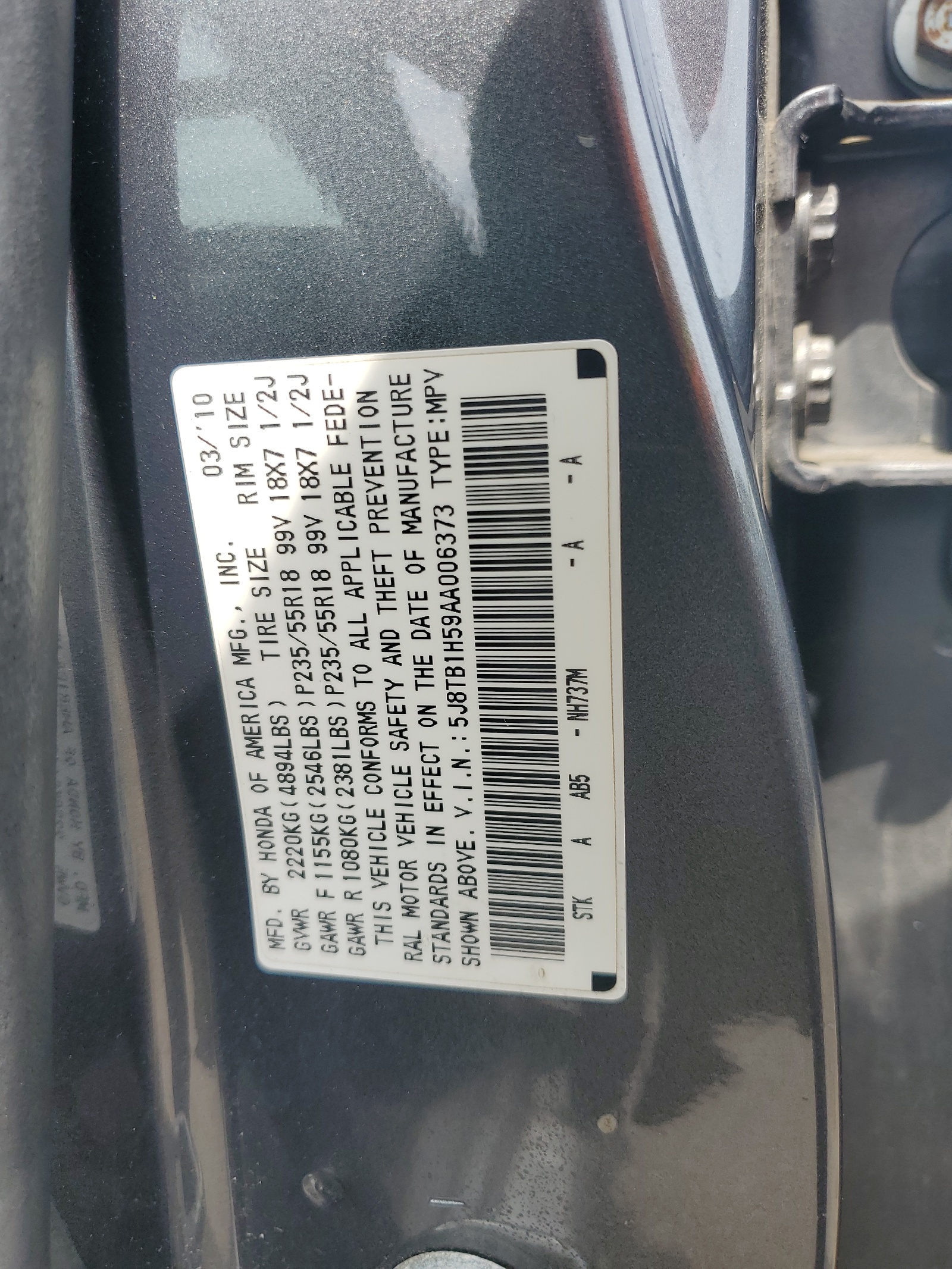 5J8TB1H59AA006373 2010 Acura Rdx Technology