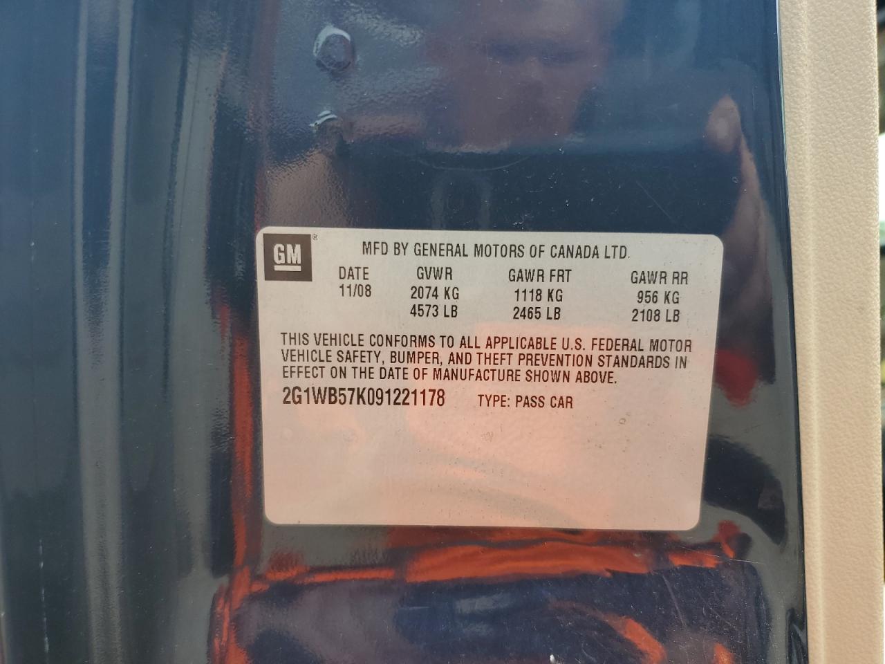 2009 Chevrolet Impala Ls VIN: 2G1WB57K091221178 Lot: 61117724