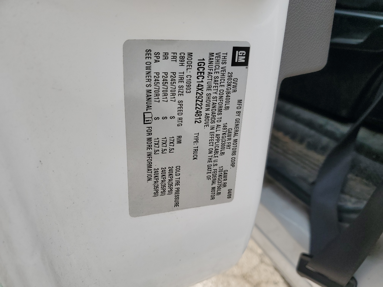 1GCEC14X29Z224812 2009 Chevrolet Silverado C1500