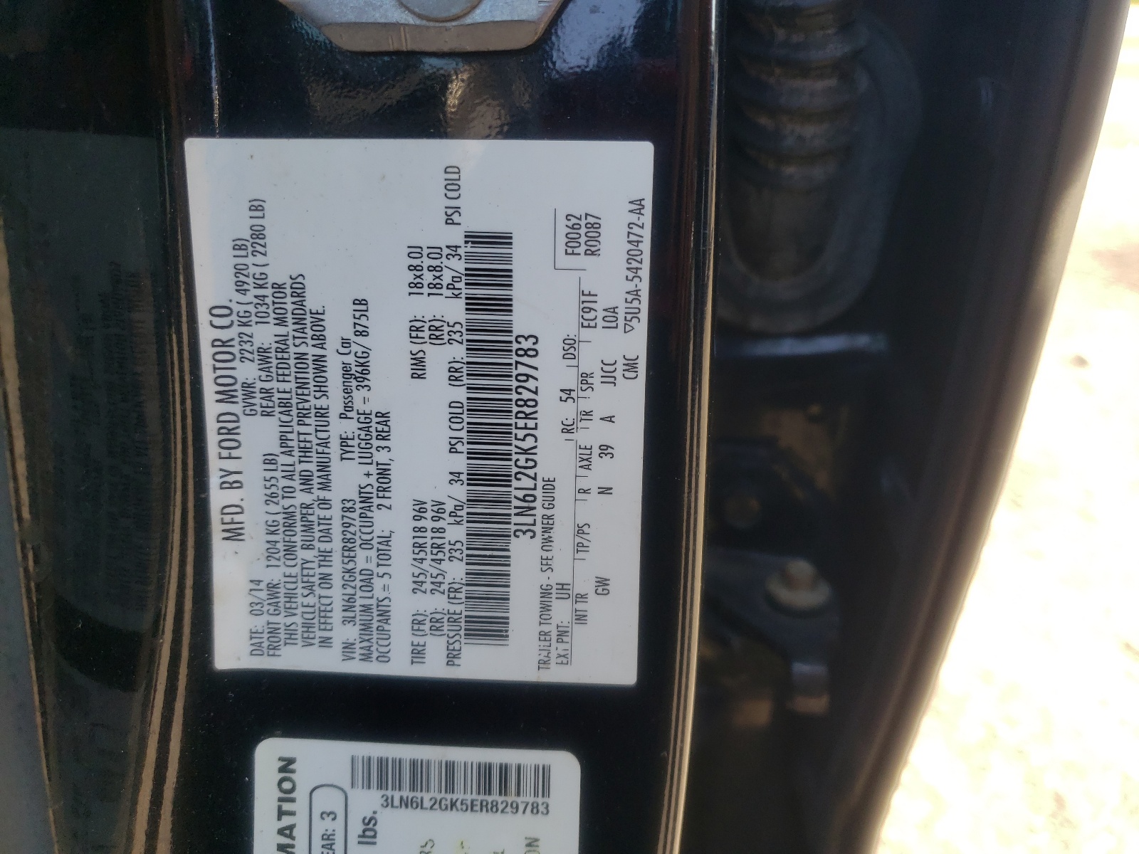 3LN6L2GK5ER829783 2014 Lincoln Mkz