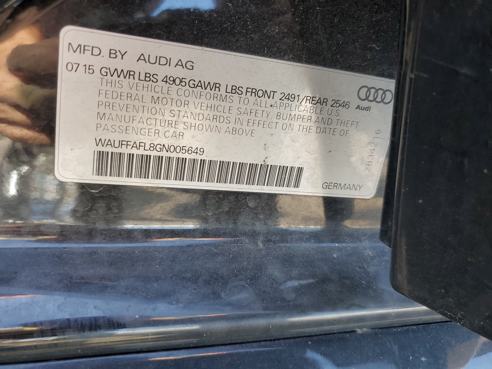 WAUFFAFL8GN005649 2016 Audi A4 Premium Plus S-Line