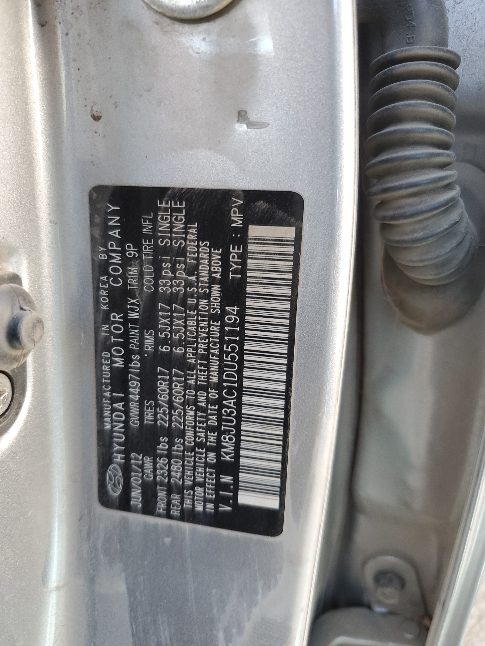 KM8JU3AC1DU551194 2013 Hyundai Tucson Gls