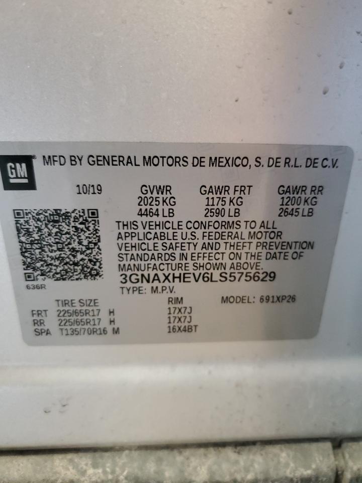 2020 Chevrolet Equinox Ls VIN: 3GNAXHEV6LS575629 Lot: 58288784