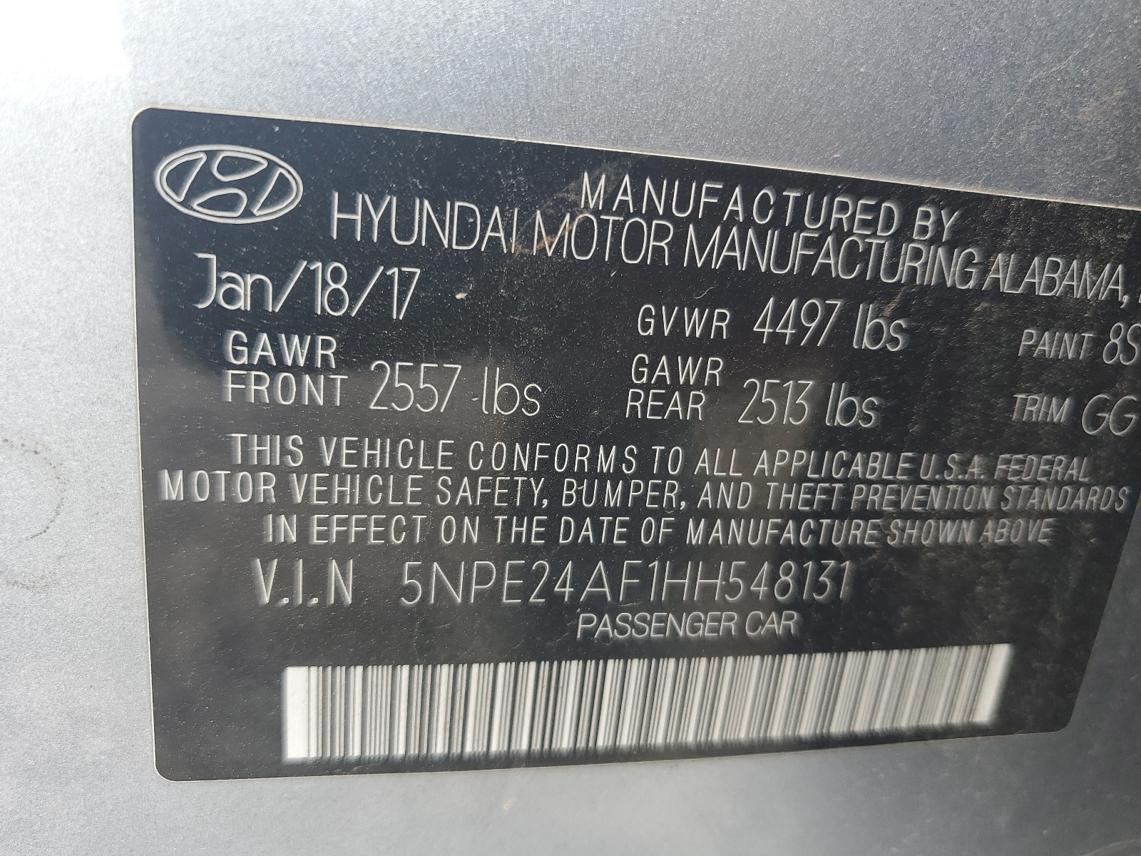 5NPE24AF1HH548131 2017 Hyundai Sonata Se