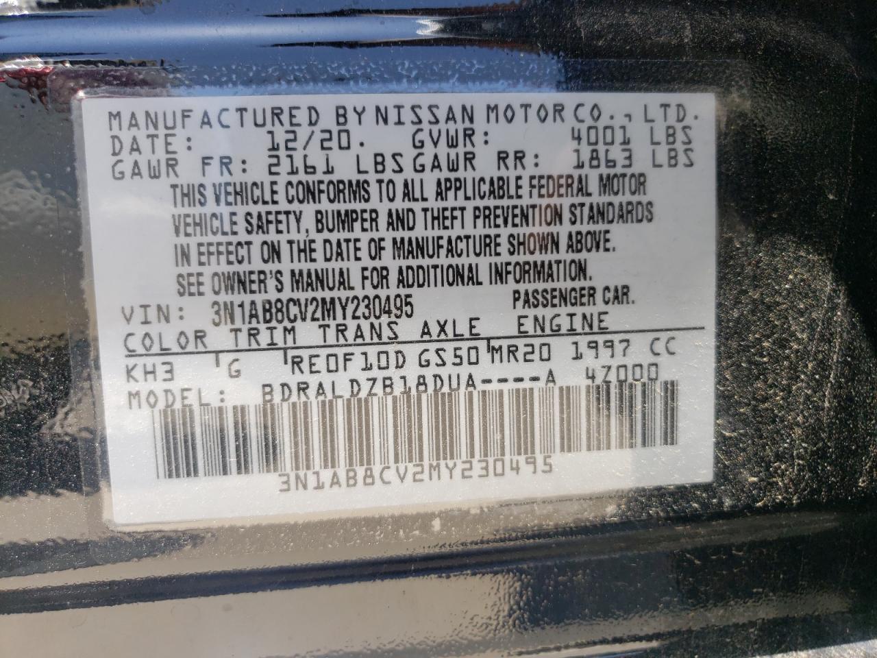 2021 Nissan Sentra Sv VIN: 3N1AB8CV2MY230495 Lot: 57901354