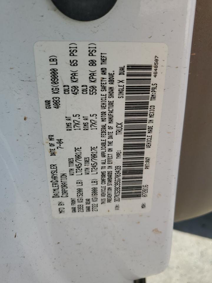 2005 Dodge Ram 2500 St VIN: 3D7KS28C95G703439 Lot: 58156374