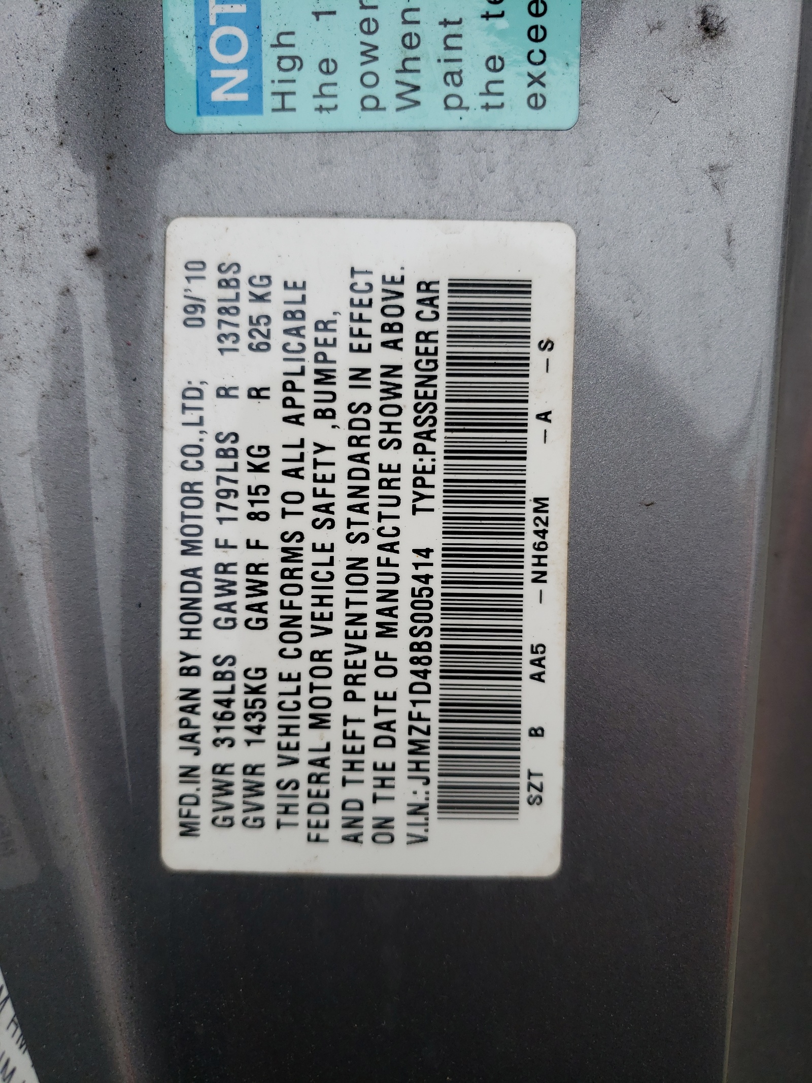 JHMZF1D48BS005414 2011 Honda Cr-Z