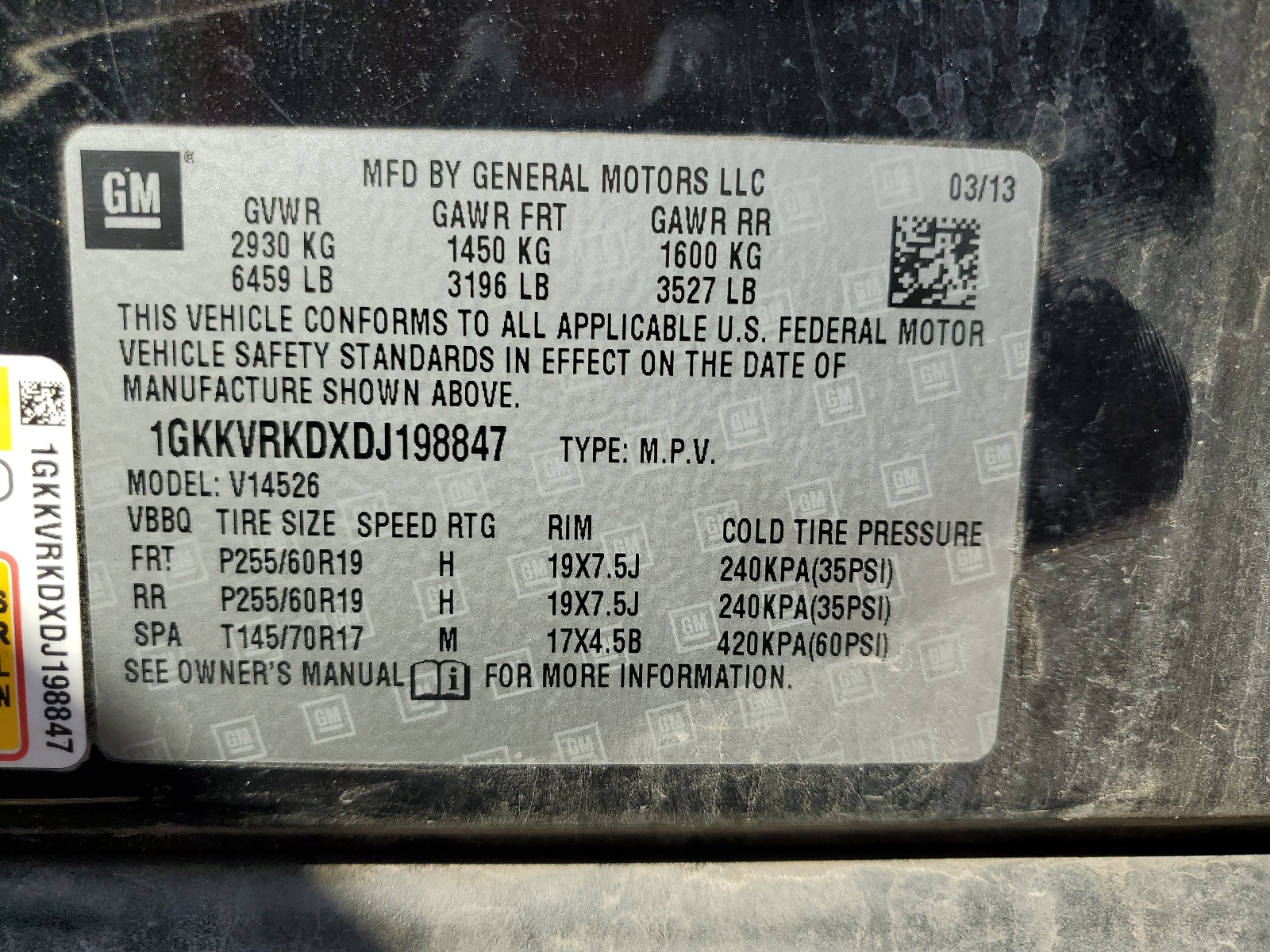 1GKKVRKDXDJ198847 2013 GMC Acadia Slt-1