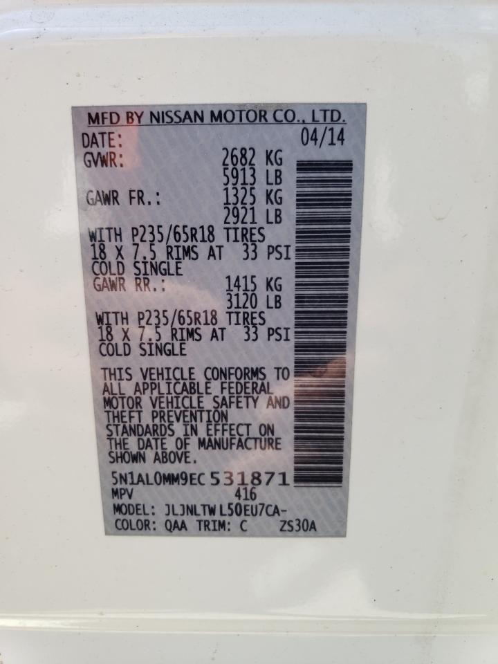 2014 Infiniti Qx60 VIN: 5N1AL0MM9EC531871 Lot: 59110774