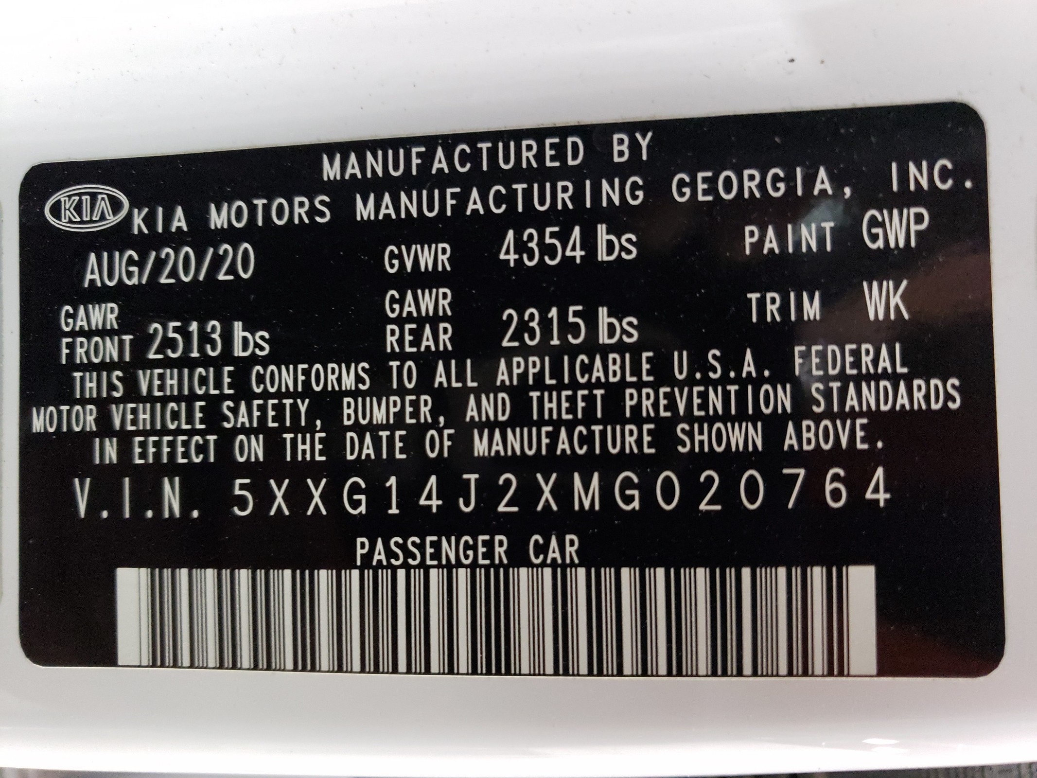 5XXG14J2XMG020764 2021 Kia K5 Lxs