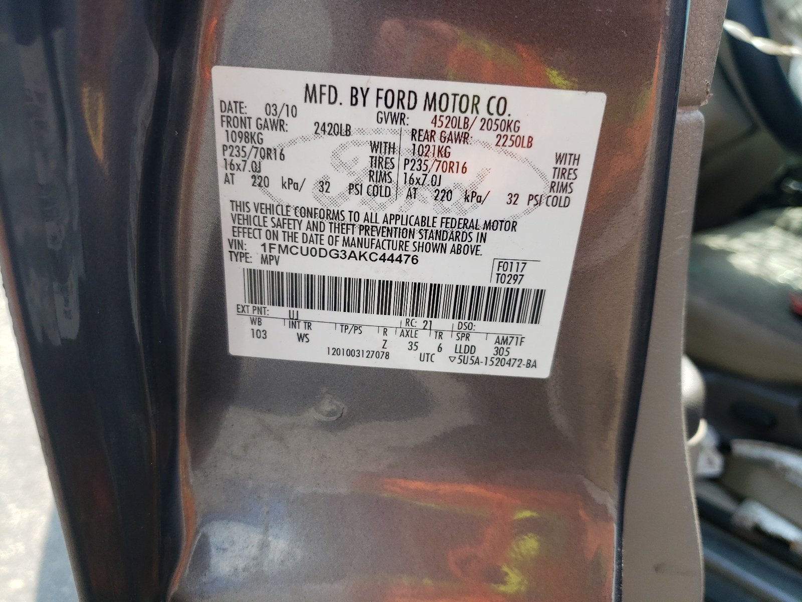 1FMCU0DG3AKC44476 2010 Ford Escape Xlt