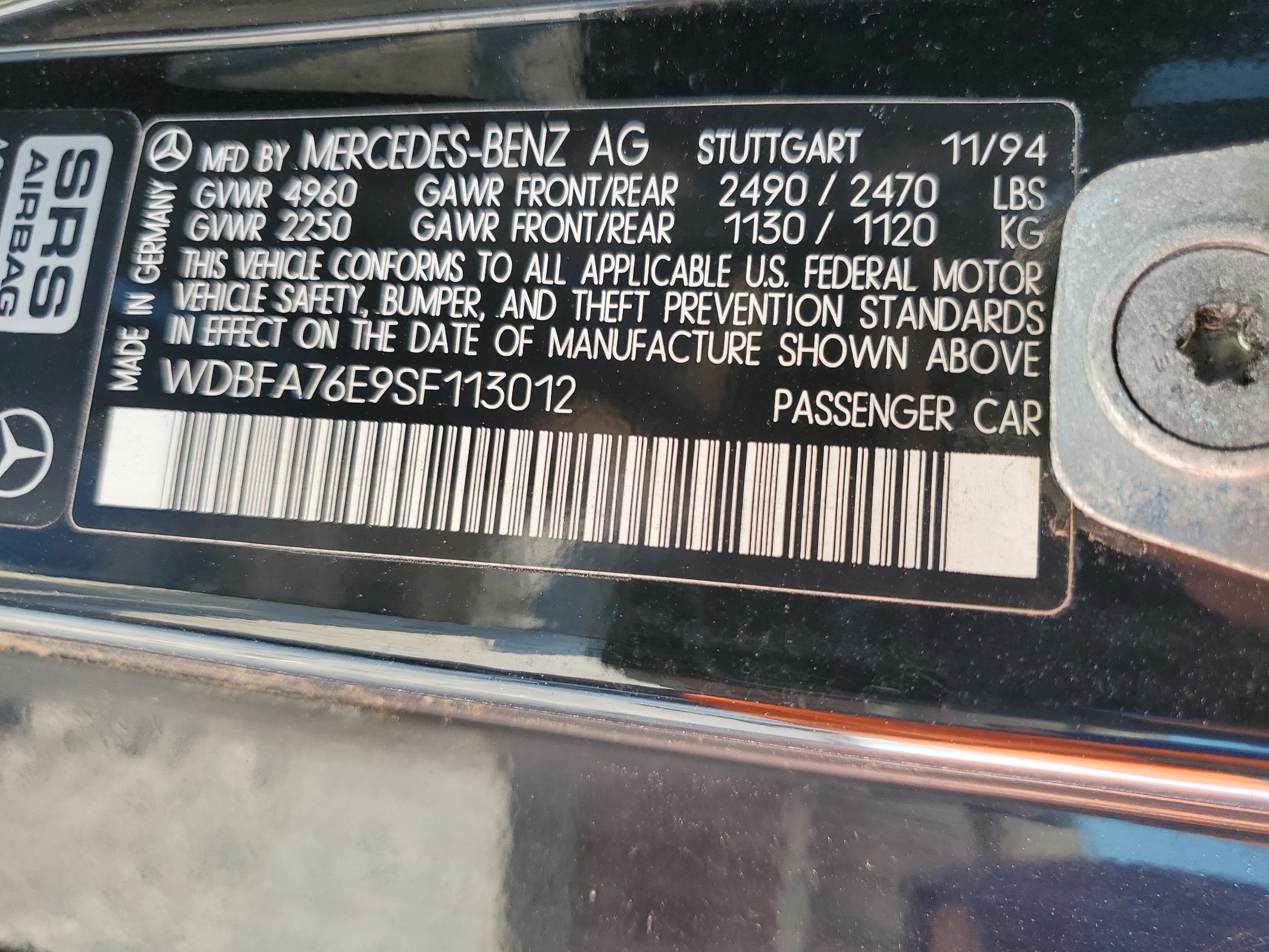 WDBFA76E9SF113012 1995 Mercedes-Benz Sl 600