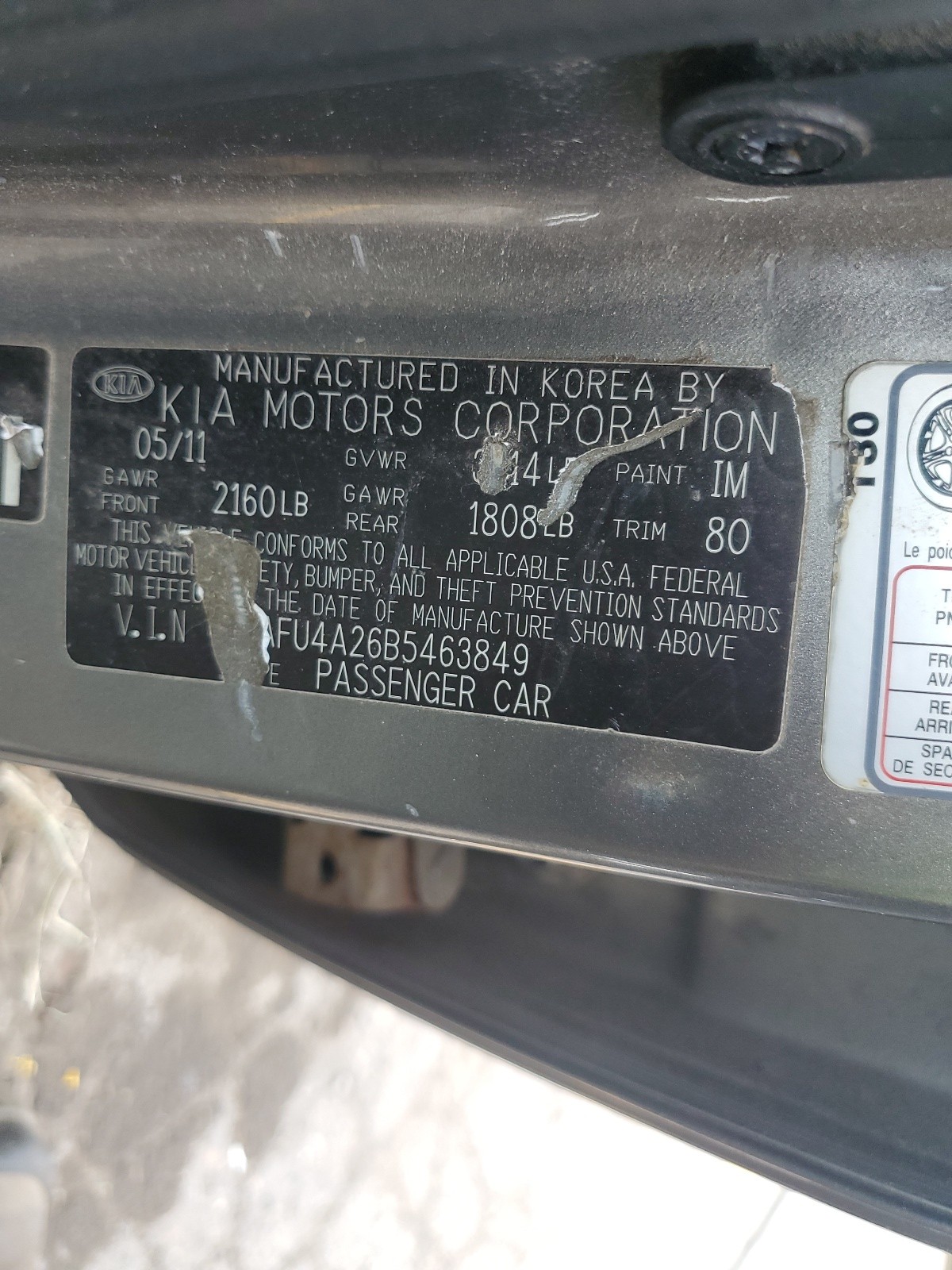 KNAFU4A26B5463849 2011 Kia Forte Ex