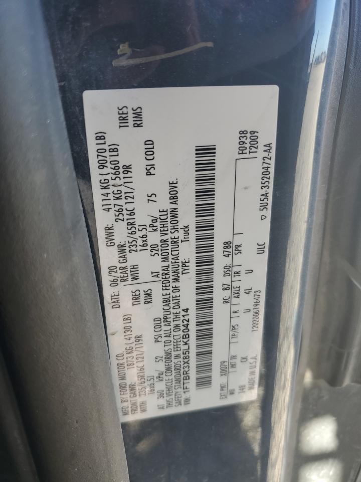 2020 Ford Transit T-250 VIN: 1FTBR3X85LKB04214 Lot: 60315204
