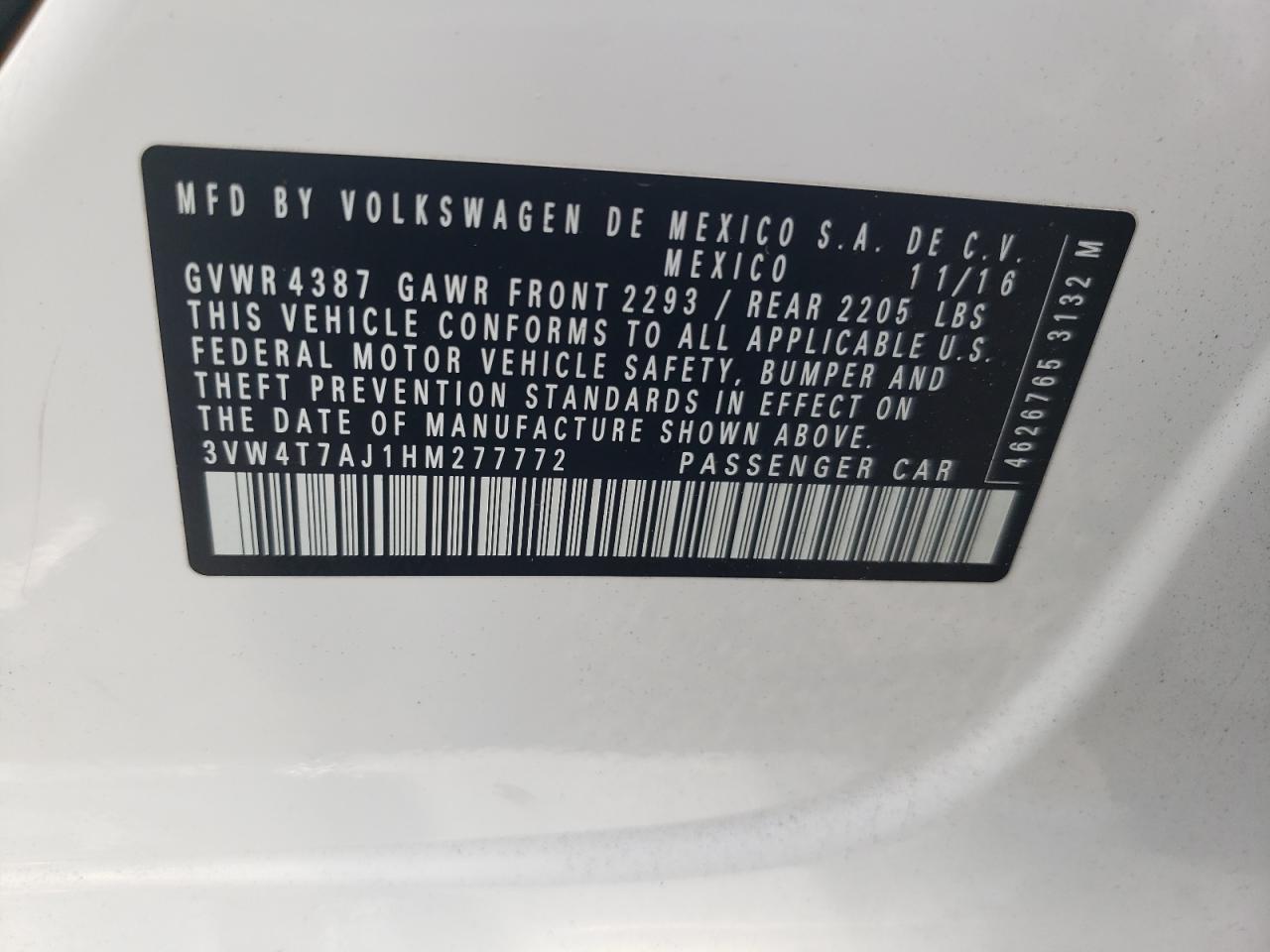 3VW4T7AJ1HM277772 2017 Volkswagen Jetta Gli