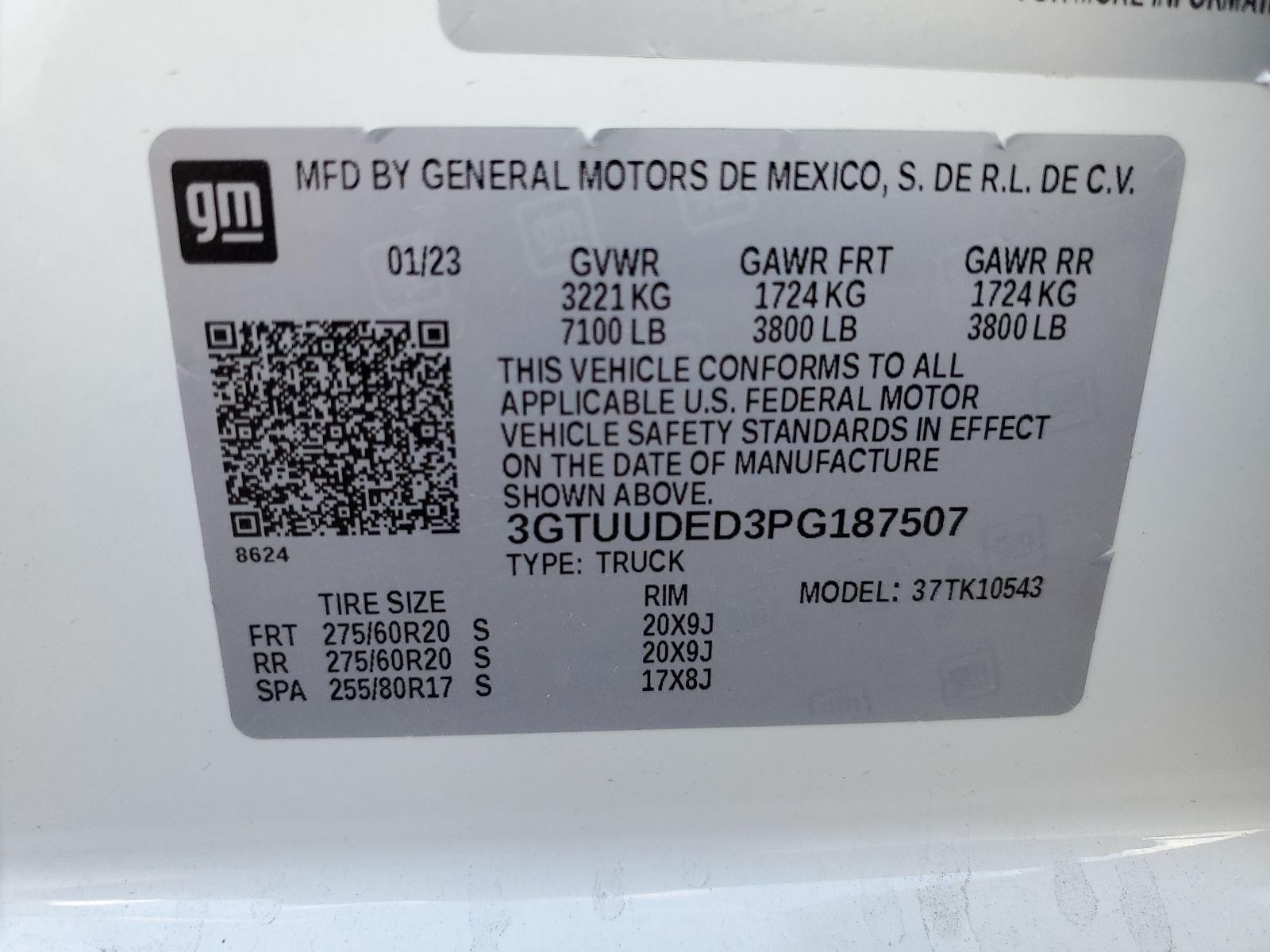 3GTUUDED3PG187507 2023 GMC Sierra K1500 Slt