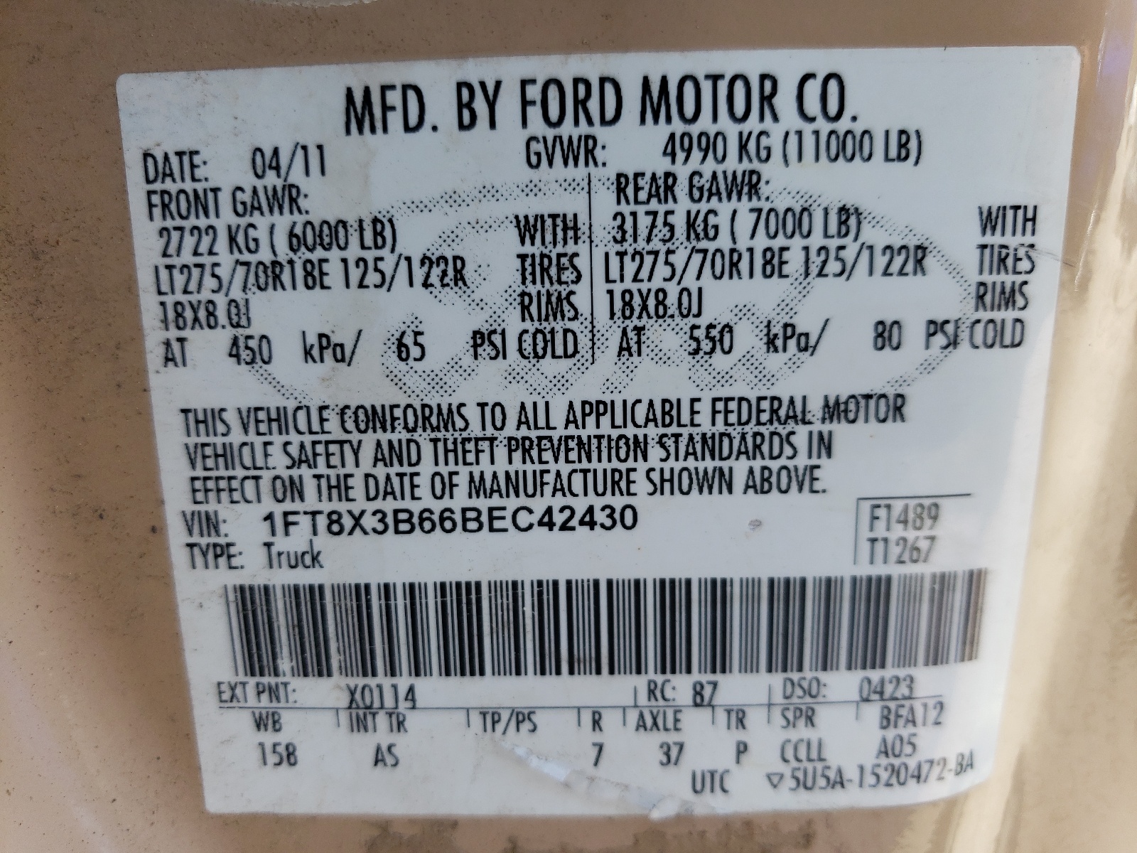 1FT8X3B66BEC42430 2011 Ford F350 Super Duty