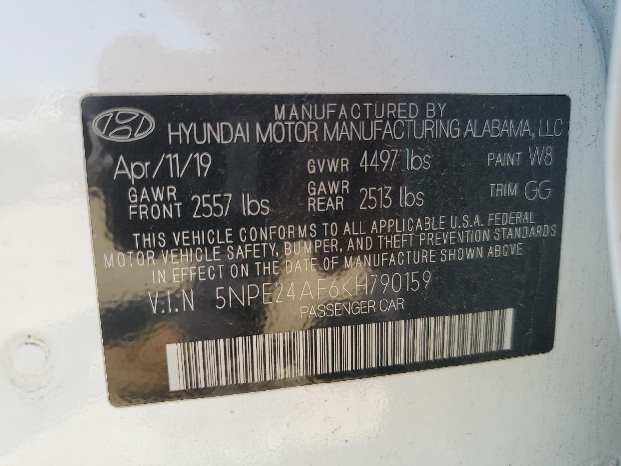 5NPE24AF6KH790159 2019 Hyundai Sonata Se