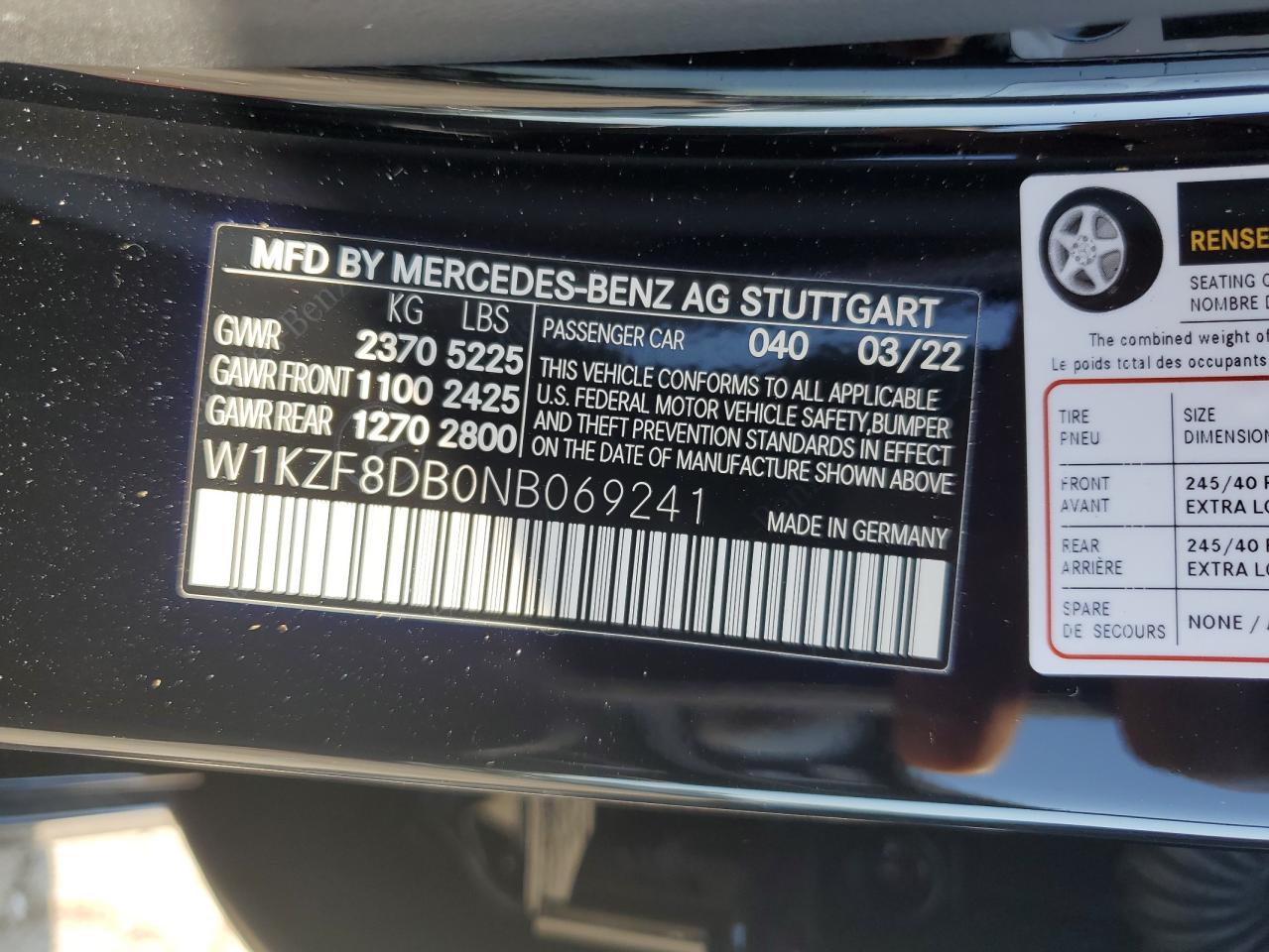 W1KZF8DB0NB069241 2022 Mercedes-Benz E 350