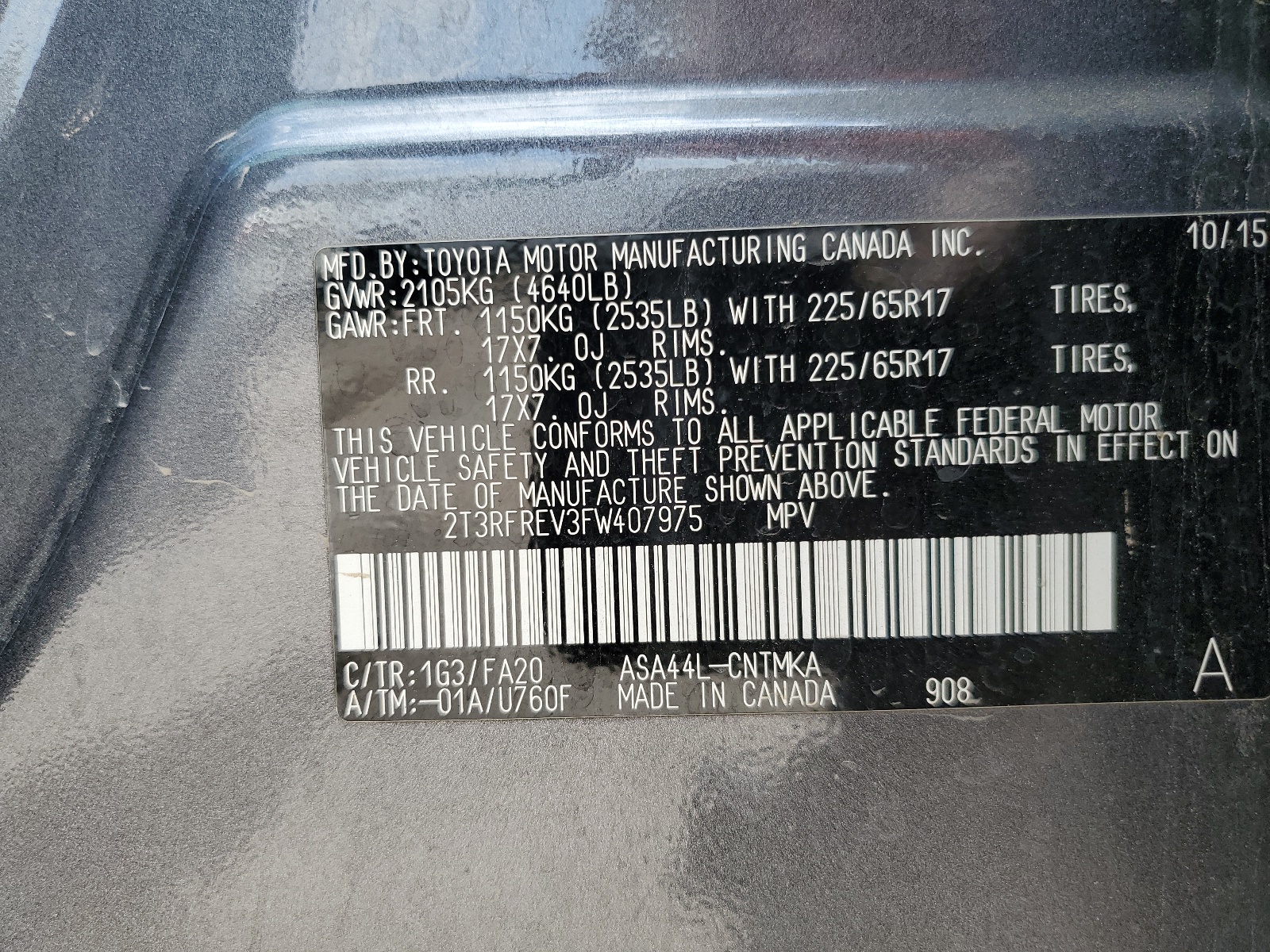 2T3RFREV3FW407975 2015 Toyota Rav4 Xle