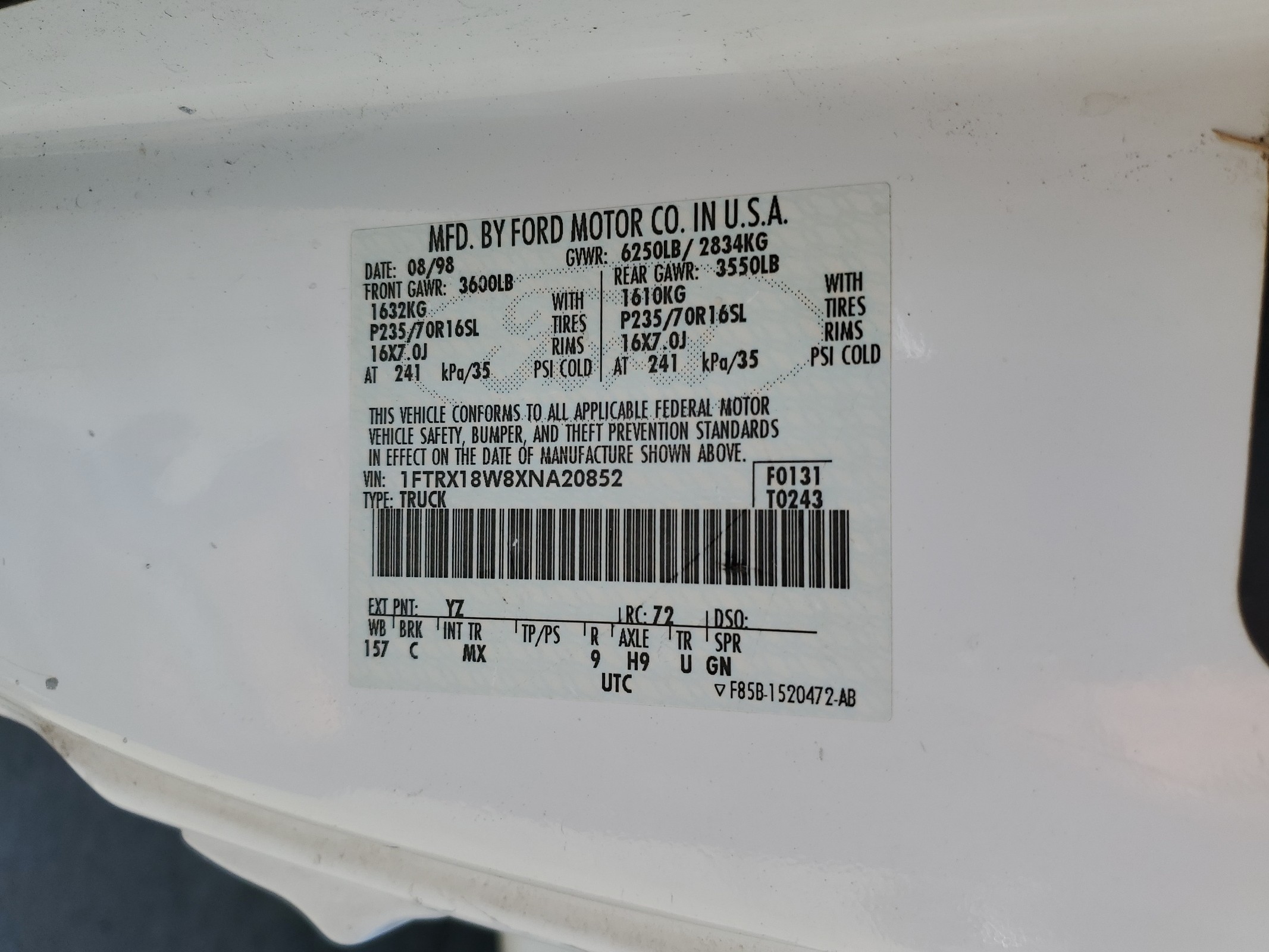 1FTRX18W8XNA20852 1999 Ford F150