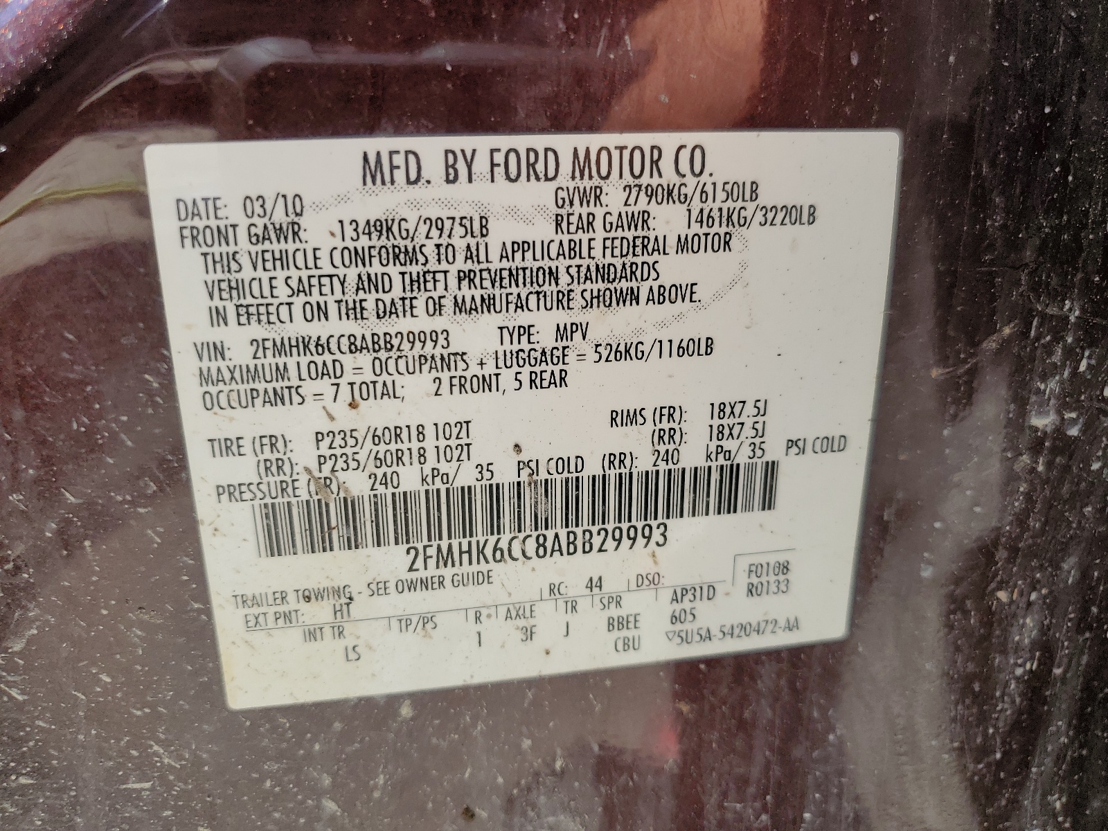 2FMHK6CC8ABB29993 2010 Ford Flex Sel