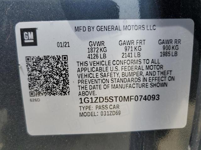 1G1ZD5ST0MF074093 | 2021 Chevrolet malibu lt