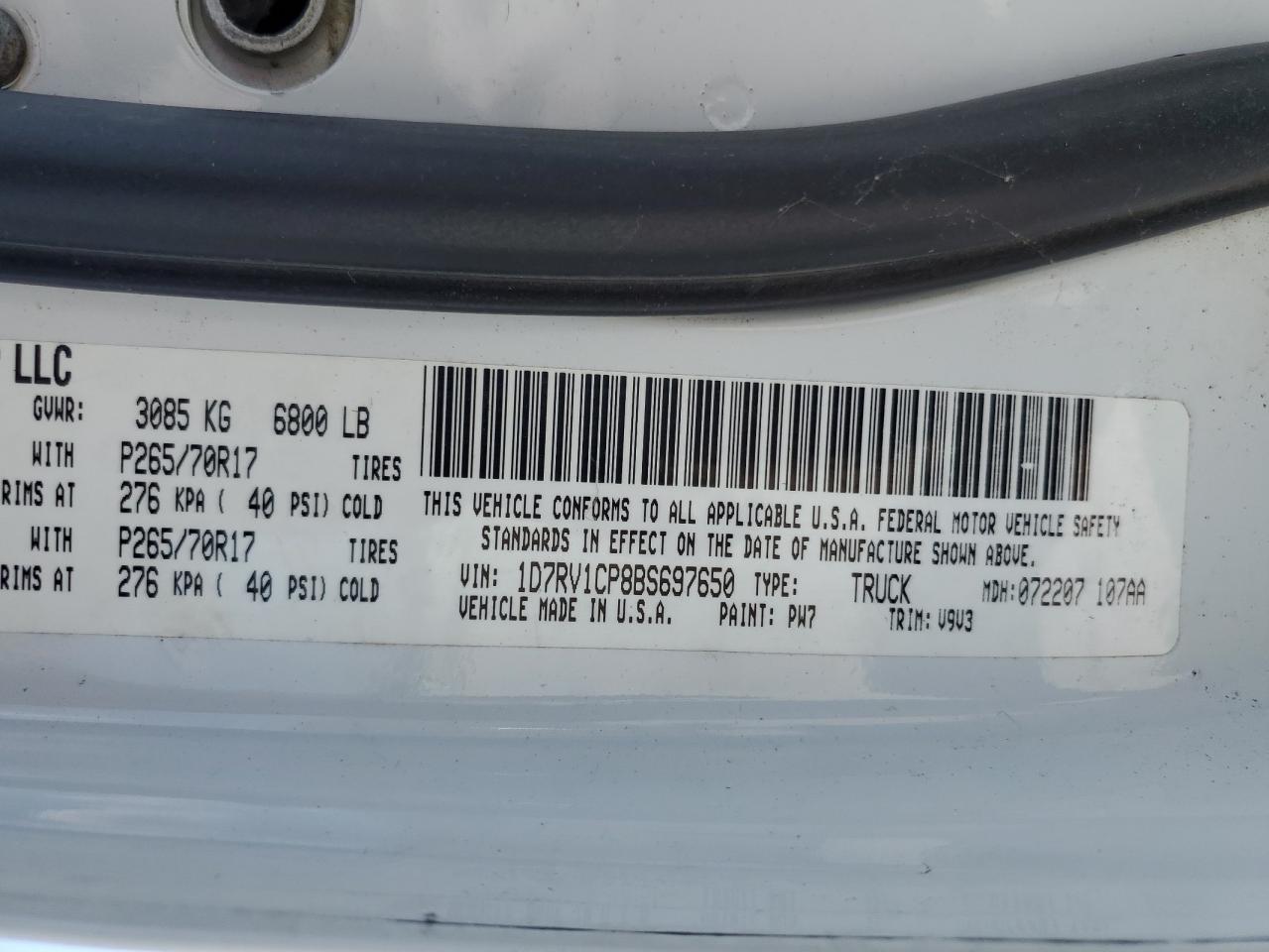 2011 Dodge Ram 1500 VIN: 1D7RV1CP8BS697650 Lot: 59229544