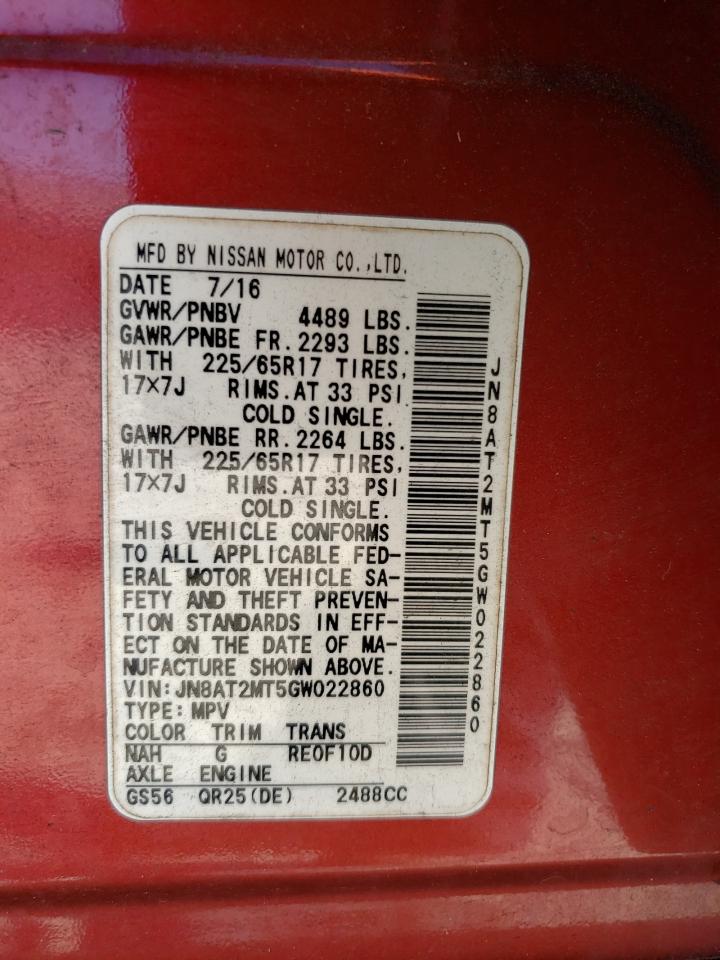 2016 Nissan Rogue S VIN: JN8AT2MT5GW022860 Lot: 60670124