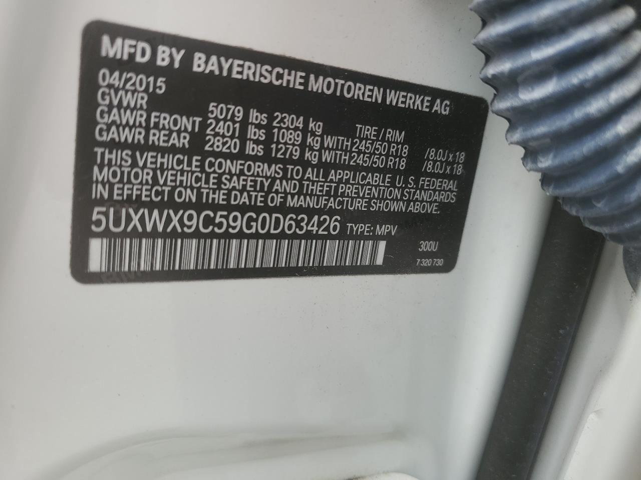 2016 BMW X3 xDrive28I VIN: 5UXWX9C59G0D63426 Lot: 58617204