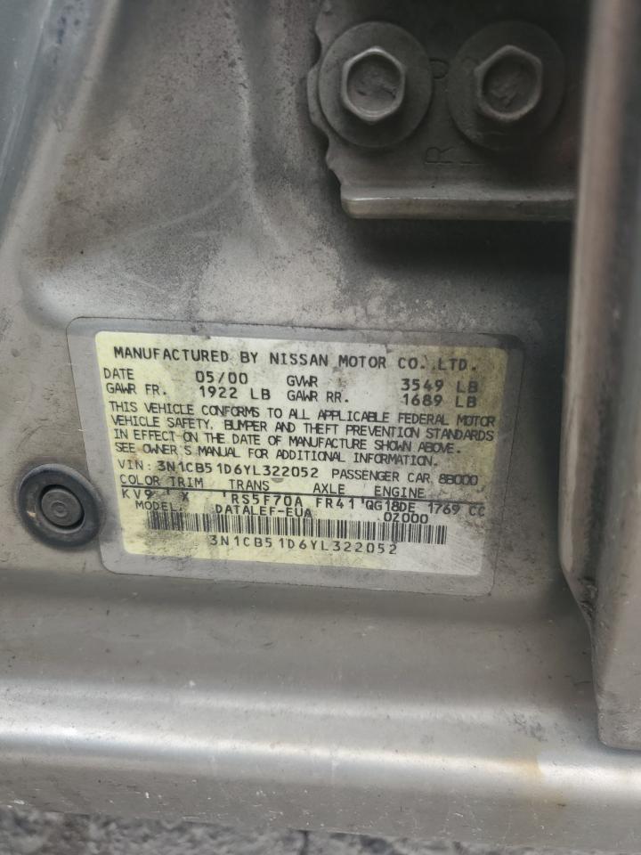 3N1CB51D6YL322052 2000 Nissan Sentra Base