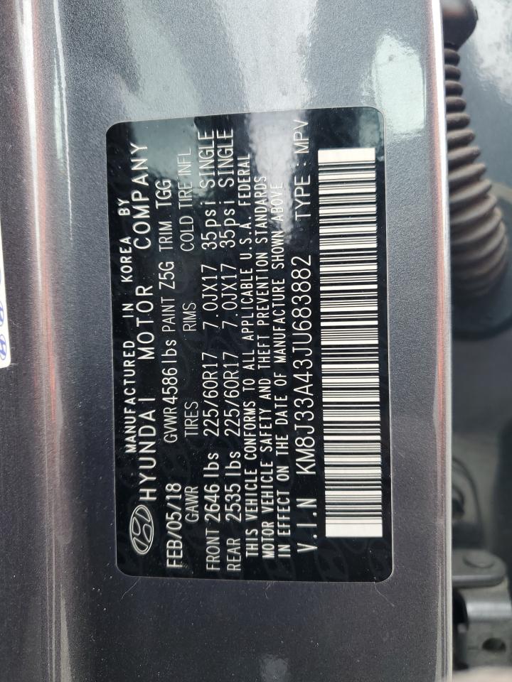 2018 Hyundai Tucson Sel VIN: KM8J33A43JU683882 Lot: 57317004