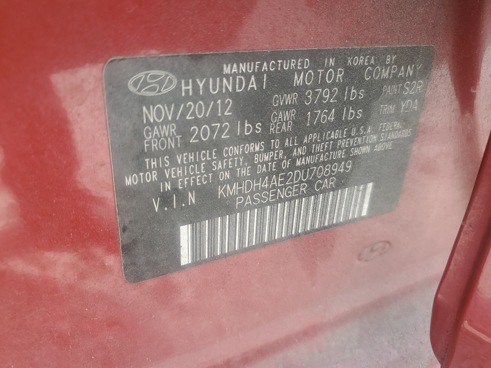 KMHDH4AE2DU708949 2013 Hyundai Elantra Gls