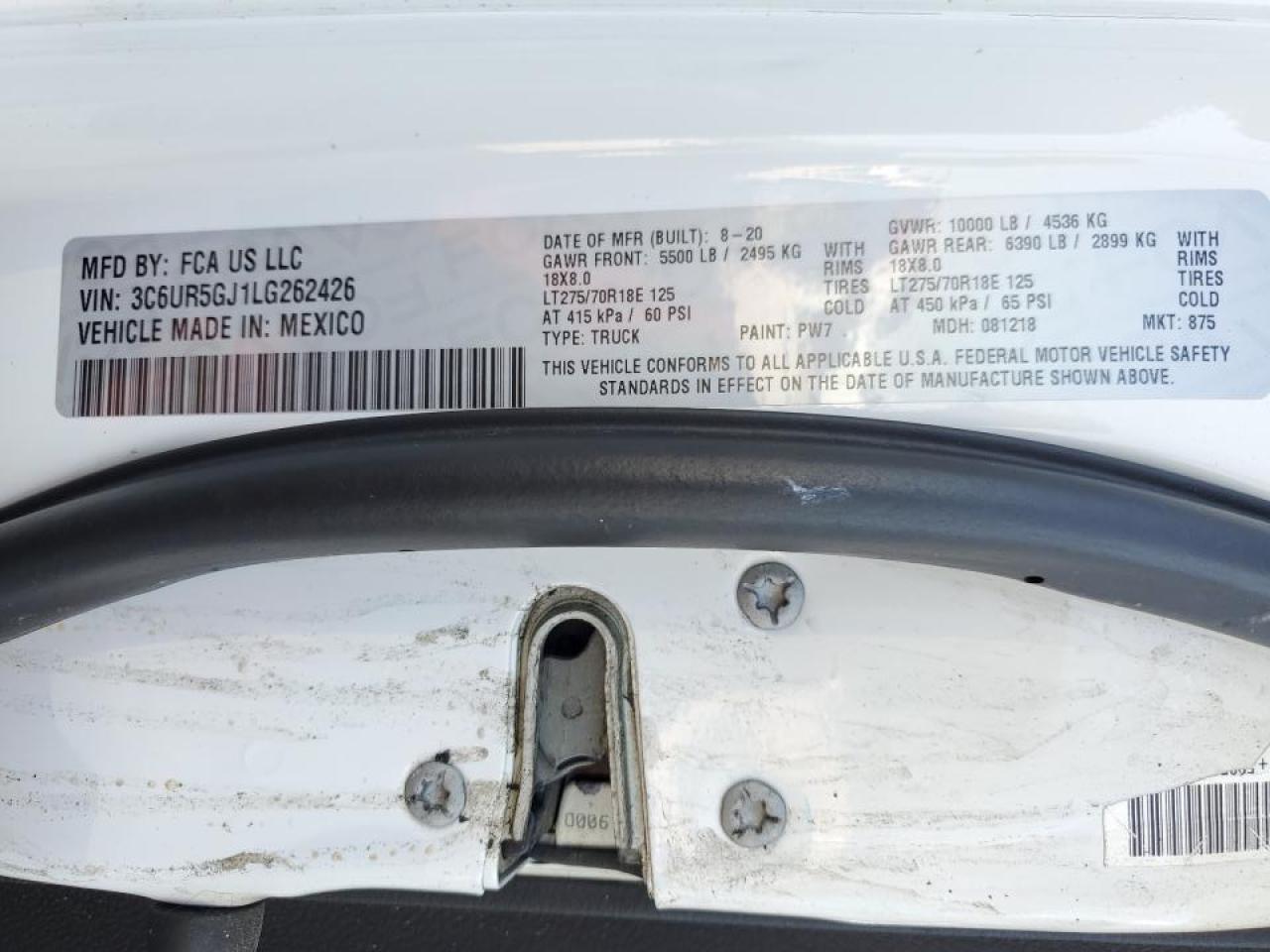 2020 Ram 2500 Longhorn VIN: 3C6UR5GJ1LG262426 Lot: 57032974