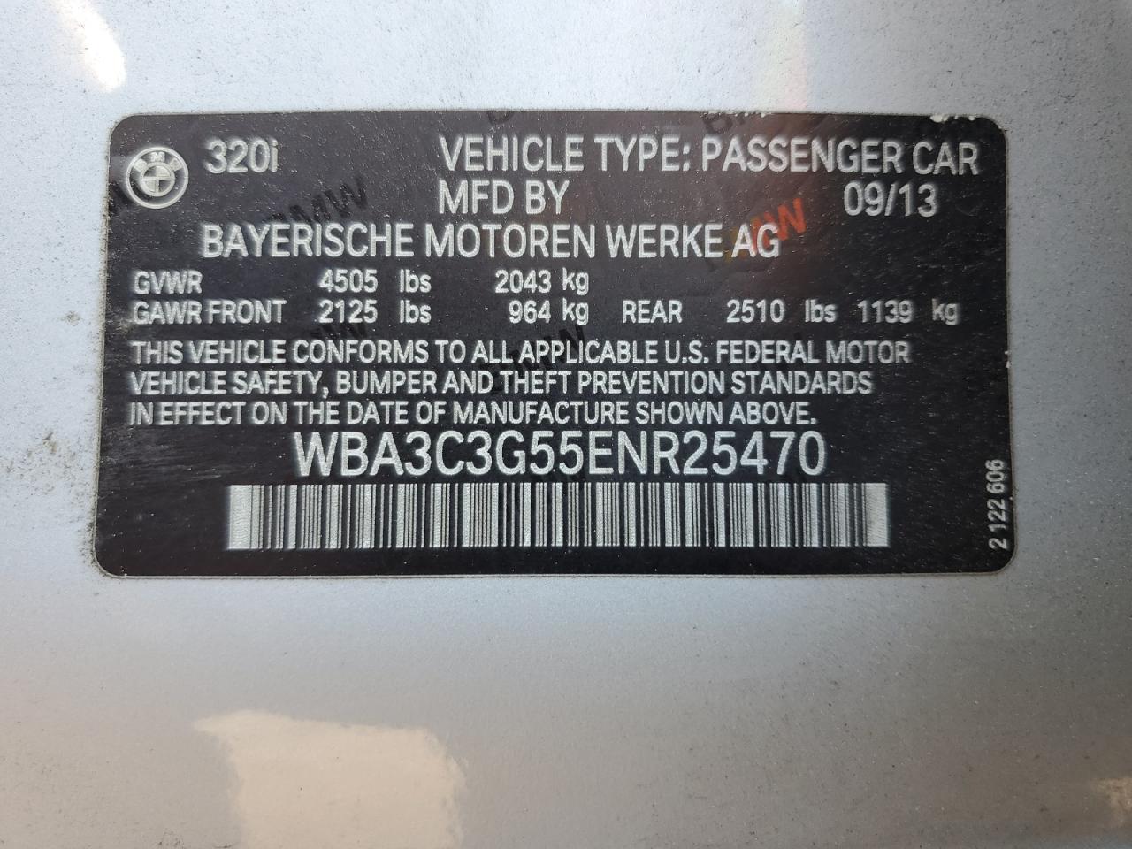 2014 BMW 320 I xDrive VIN: WBA3C3G55ENR25470 Lot: 59212044