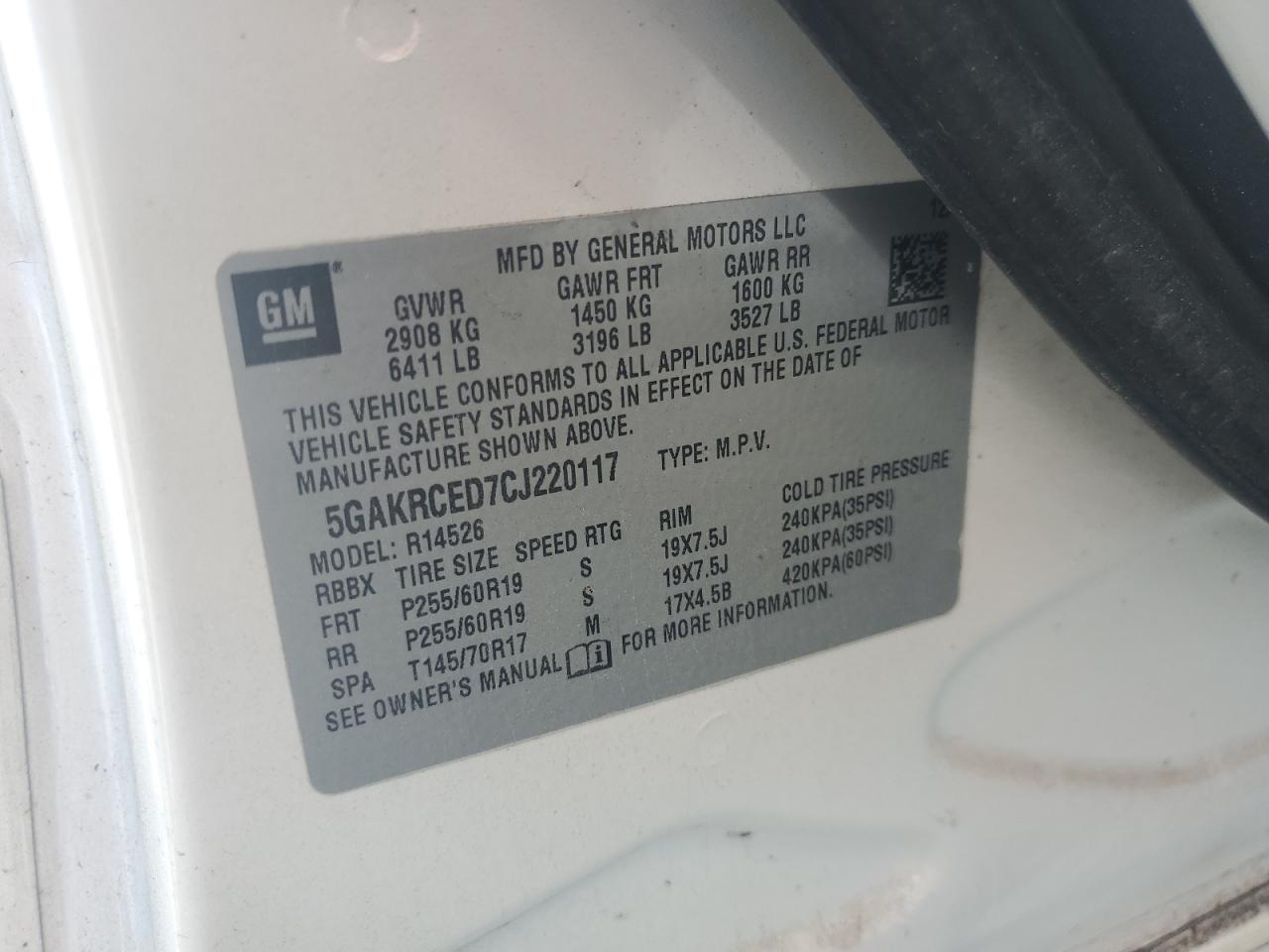 2012 Buick Enclave VIN: 5GAKRCED7CJ220117 Lot: 60399154