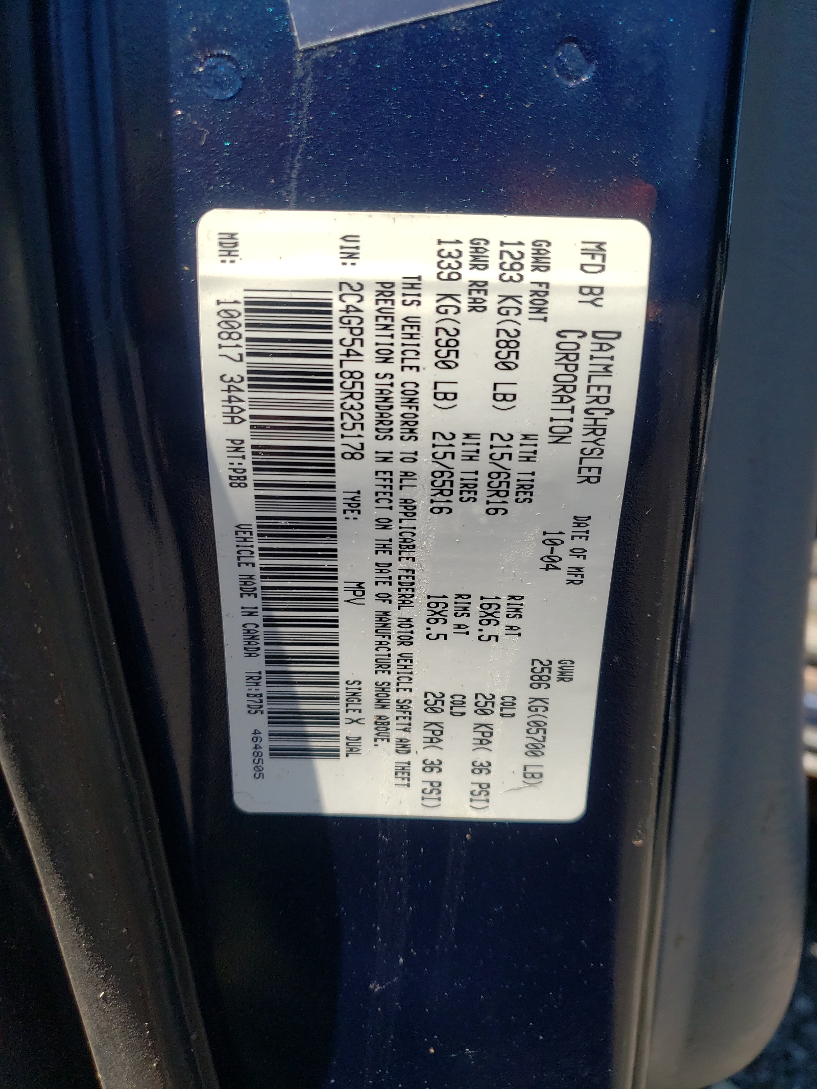 2C4GP54L85R325178 2005 Chrysler Town & Country Touring