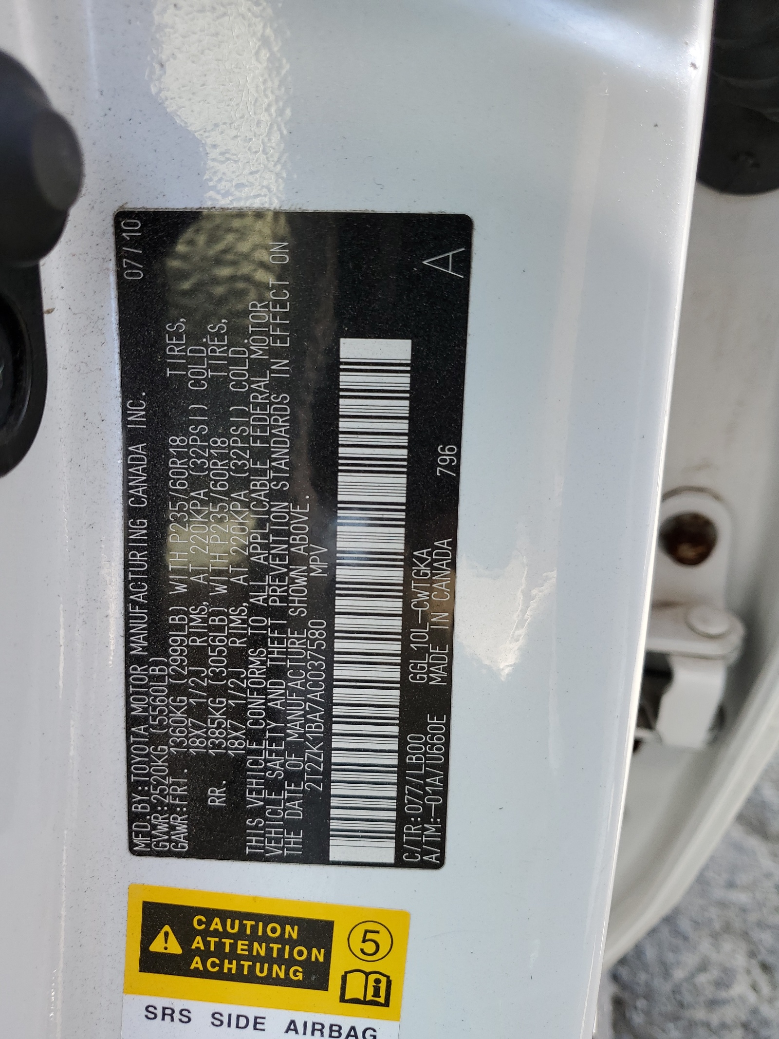 2T2ZK1BA7AC037580 2010 Lexus Rx 350