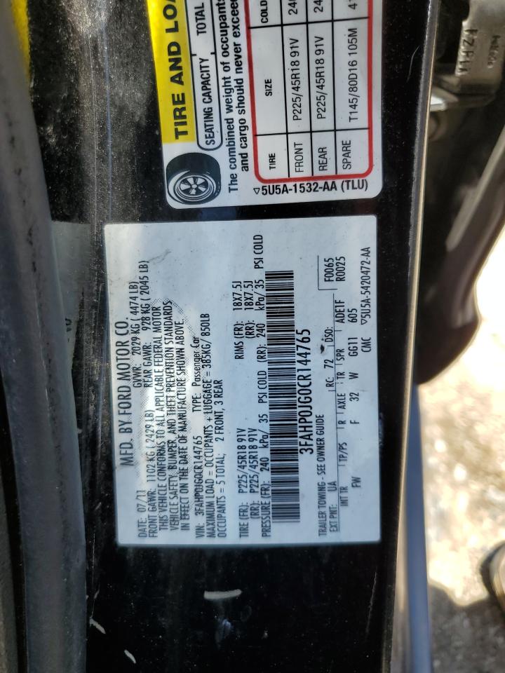 2012 Ford Fusion Sel VIN: 3FAHP0JG0CR144765 Lot: 58540244