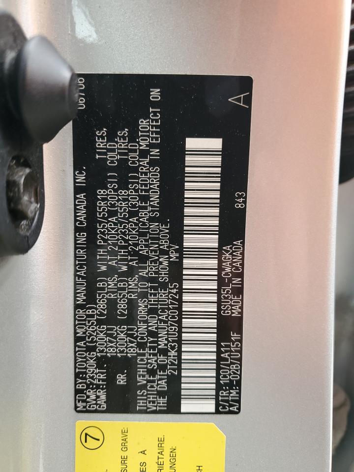 2007 Lexus Rx 350 VIN: 2T2HK31U97C017245 Lot: 61160584