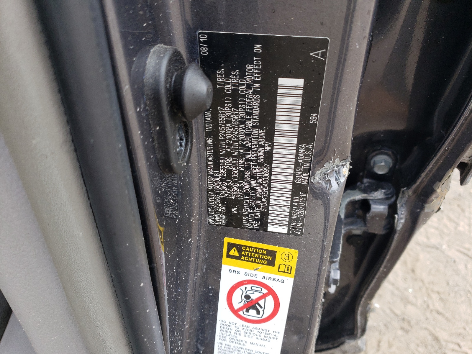 5TDJK3EH5AS036957 2010 Toyota Highlander Se