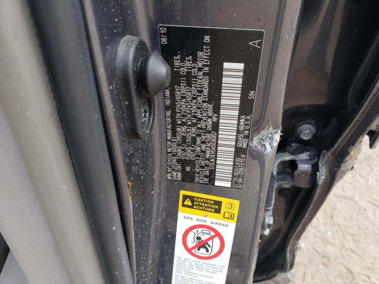 2010 Toyota Highlander Se VIN: 5TDJK3EH5AS036957 Lot: 56424954