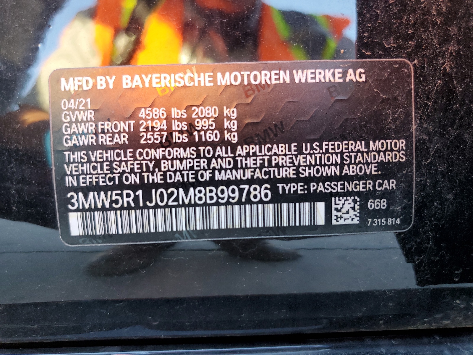 3MW5R1J02M8B99786 2021 BMW 330I