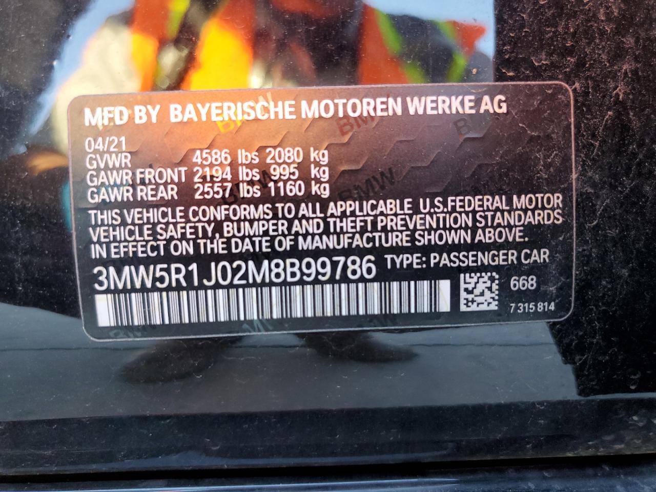 2021 BMW 330I VIN: 3MW5R1J02M8B99786 Lot: 58482644