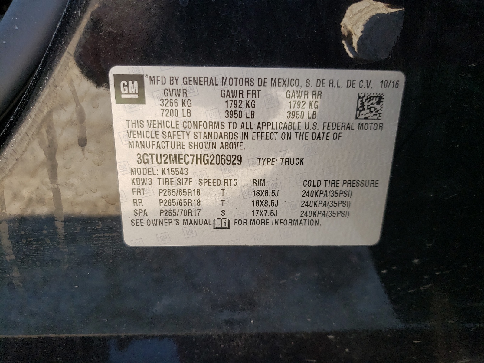 3GTU2MEC7HG206929 2017 GMC Sierra K1500 Sle