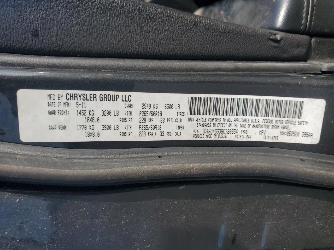 2011 Dodge Durango Crew VIN: 1D4RD4GG3BC720354 Lot: 59212604