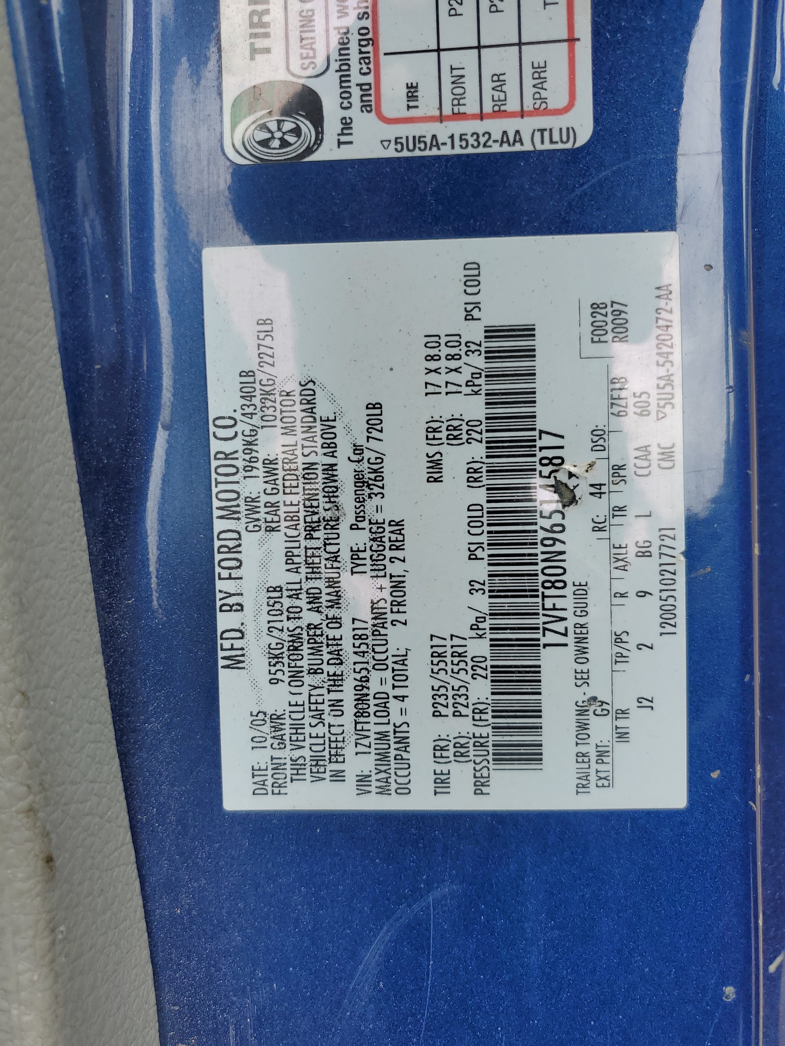 1ZVFT80N965145817 2006 Ford Mustang