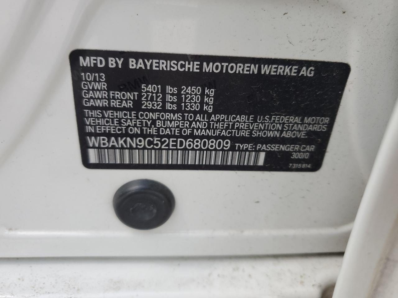 2014 BMW 550 I VIN: WBAKN9C52ED680809 Lot: 59440934