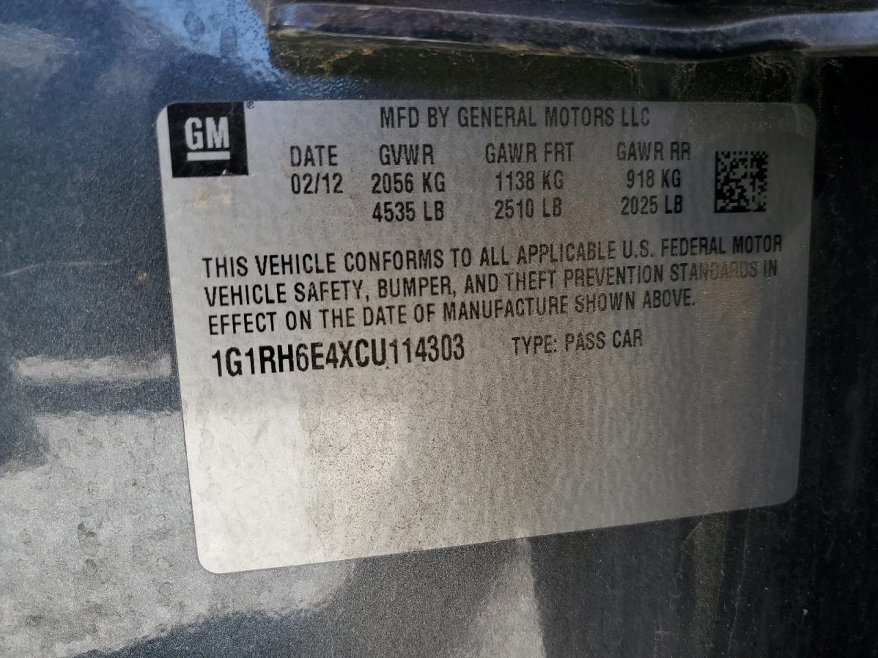 1G1RH6E4XCU114303 2012 Chevrolet Volt